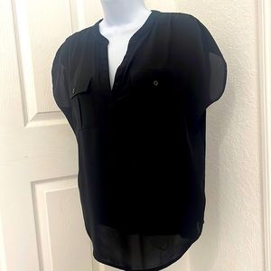 INC Womens black silk blouse short sleeve MEDIUM